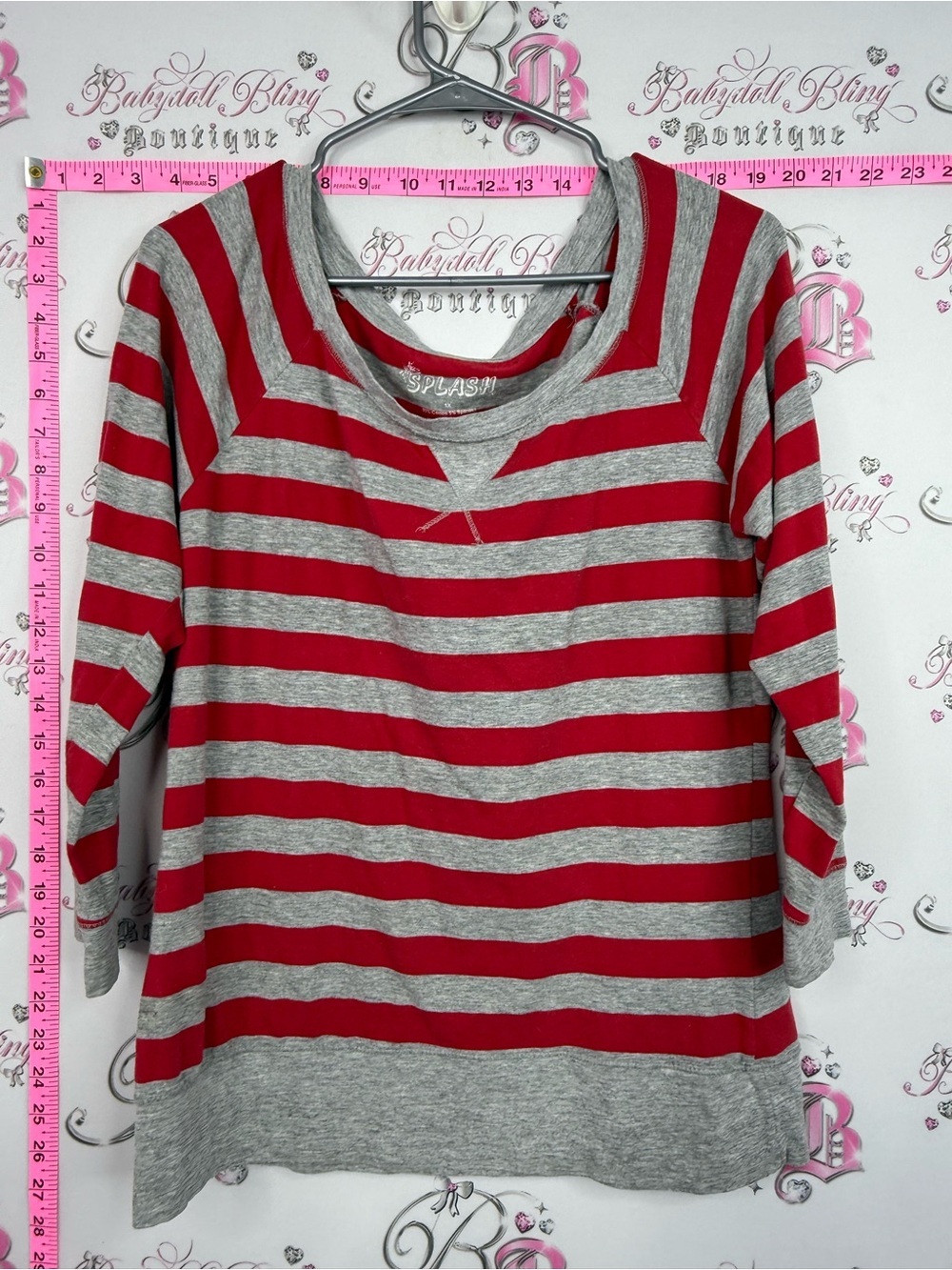Splash shirt Women’s Red & Gray Striped Scoop Neck Long Sleeve Top